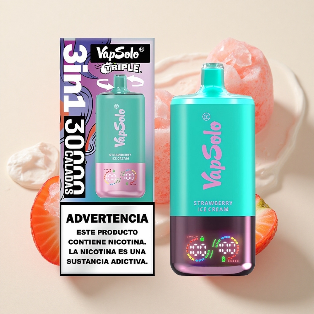 VapSolo Triple 30000 Puffs 40ml E-vedelik Maasikajäätis