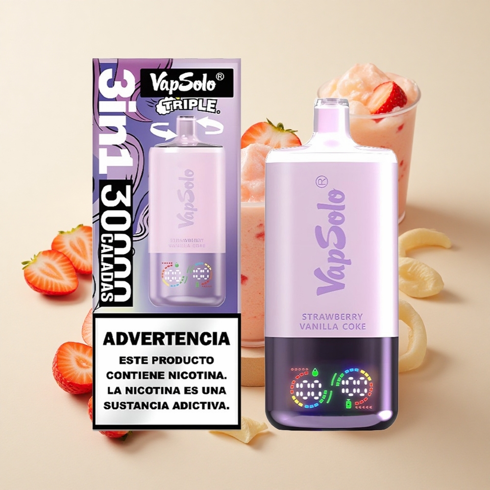 VapSolo Triple 30000 Puffs 40ml Maasika-Vanilli Kook