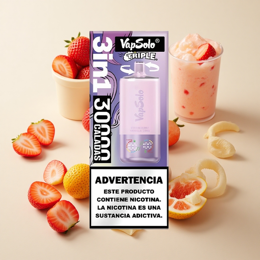 VapSolo Triple 30000 Puffs 40ml Maasika-Vanilli Kook