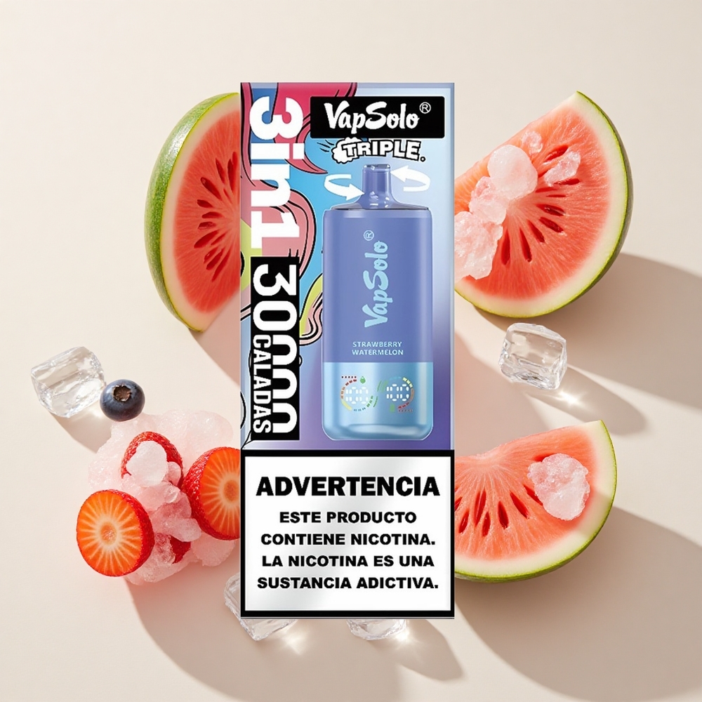 VapSolo Triple 30000 Puffs Maasikamelon & Mustikajää (40ml)