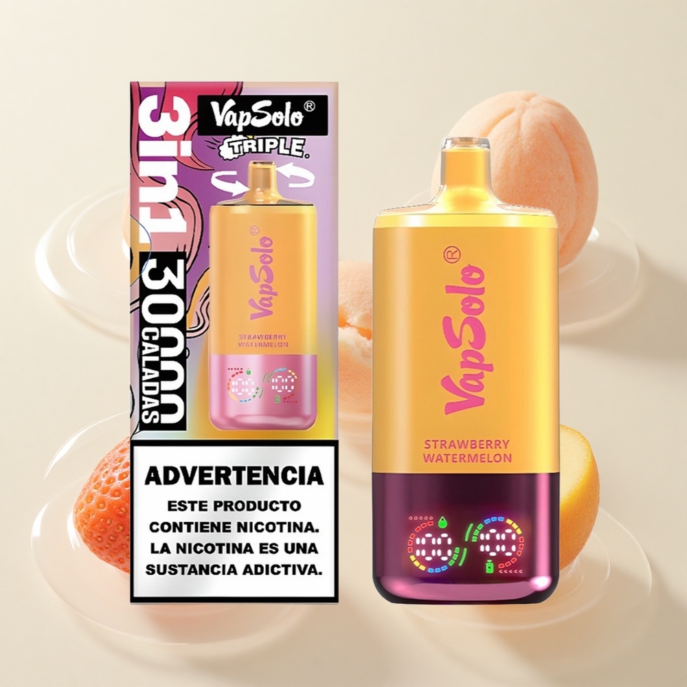 VapSolo Triple 30000 Puffs Maasikamelon & Virsikapure Disposabel Vape 40ml