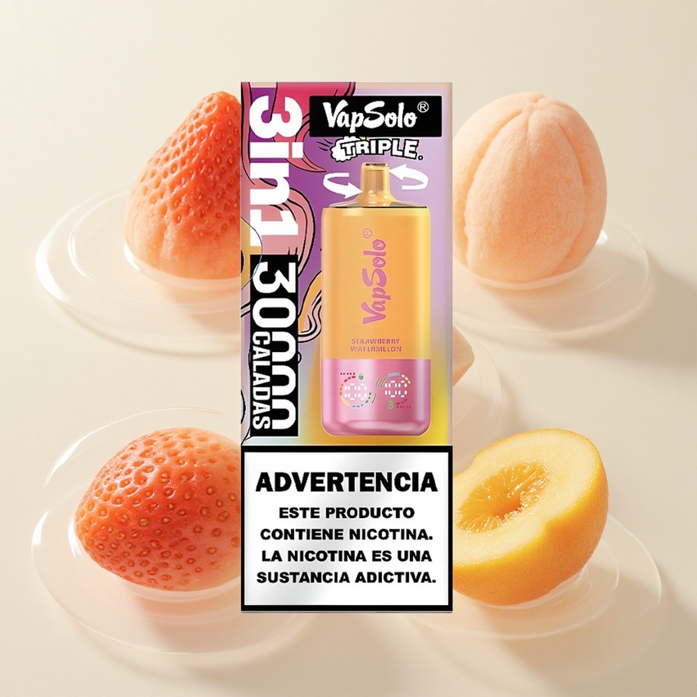 VapSolo Triple 30000 Puffs Maasikamelon & Virsikapure Disposabel Vape 40ml